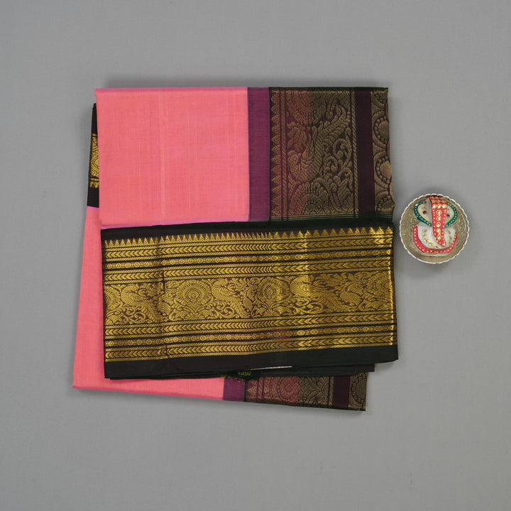 Hayagrivas Bright Pink Pure Silk Cotton Saree with Deep Jamun Shade border KBE1433J7-4