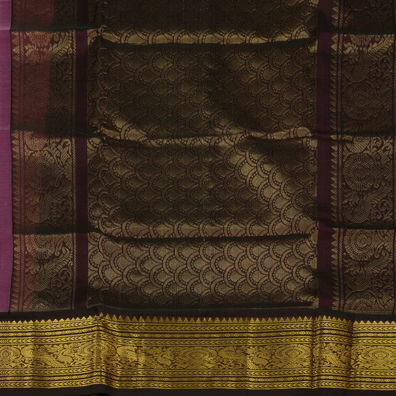 Hayagrivas Bright Pink Pure Silk Cotton Saree with Deep Jamun Shade border KBE1433J7-4