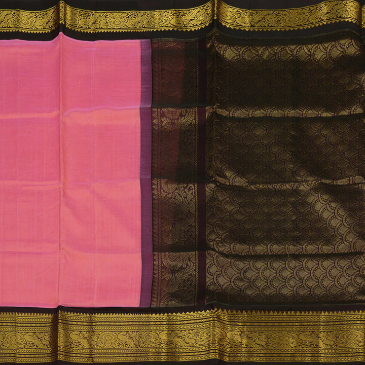 Hayagrivas Bright Pink Pure Silk Cotton Saree with Deep Jamun Shade border KBE1433J7-4