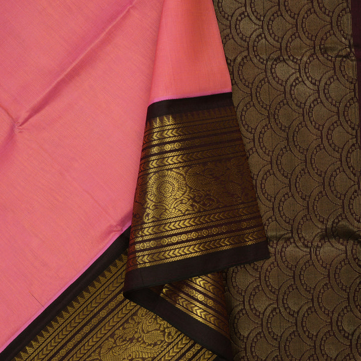 Hayagrivas Bright Pink Pure Silk Cotton Saree with Deep Jamun Shade border KBE1433J7-4