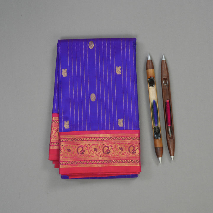 Hayagrivas Handloom Purplish Blue Kanjivaram Silk Saree with Pink border KBE1435J7-1