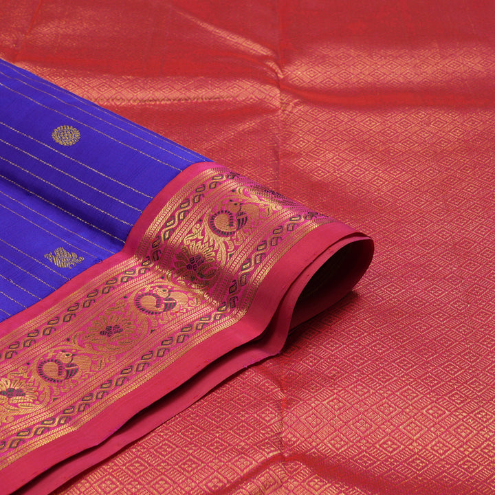 Hayagrivas Handloom Purplish Blue Kanjivaram Silk Saree with Pink border KBE1435J7-1