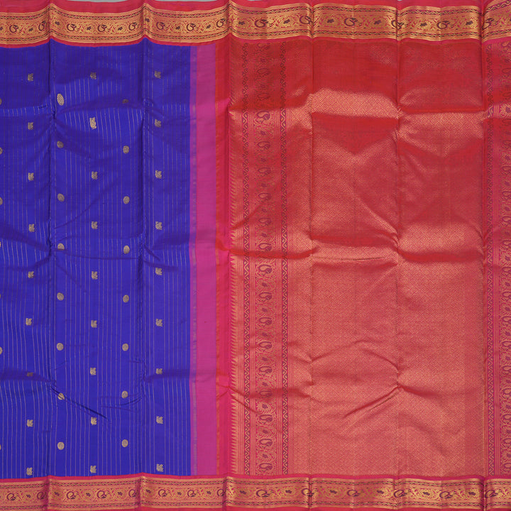 Hayagrivas Handloom Purplish Blue Kanjivaram Silk Saree with Pink border KBE1435J7-1