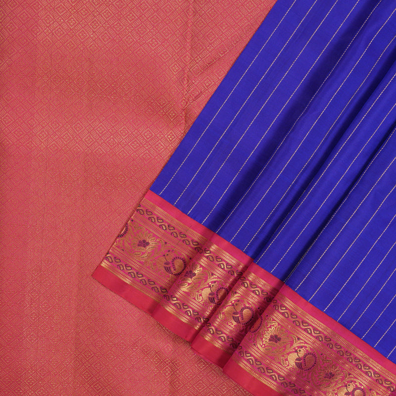 Hayagrivas Handloom Purplish Blue Kanjivaram Silk Saree with Pink border KBE1435J7-1
