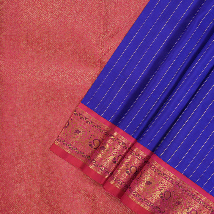 Hayagrivas Handloom Purplish Blue Kanjivaram Silk Saree with Pink border KBE1435J7-1