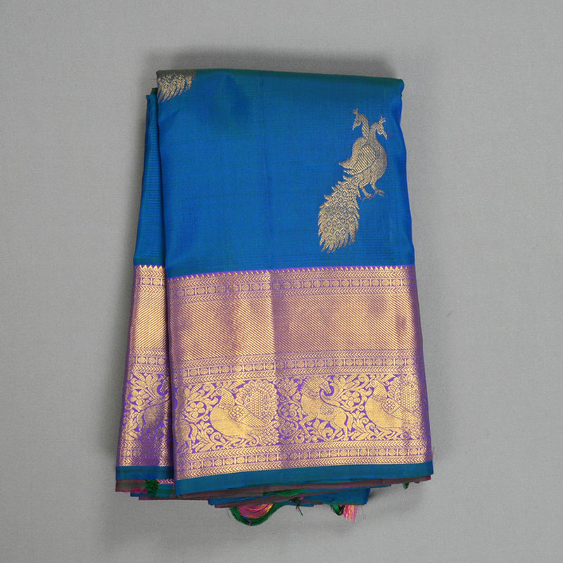 Hayagrivas Handloom Mayilkazhuthu Kanjivaram Silk Saree with Purple Border KBE1436J3-7
