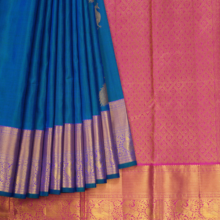Hayagrivas Handloom Mayilkazhuthu Kanjivaram Silk Saree with Purple Border KBE1436J3-7