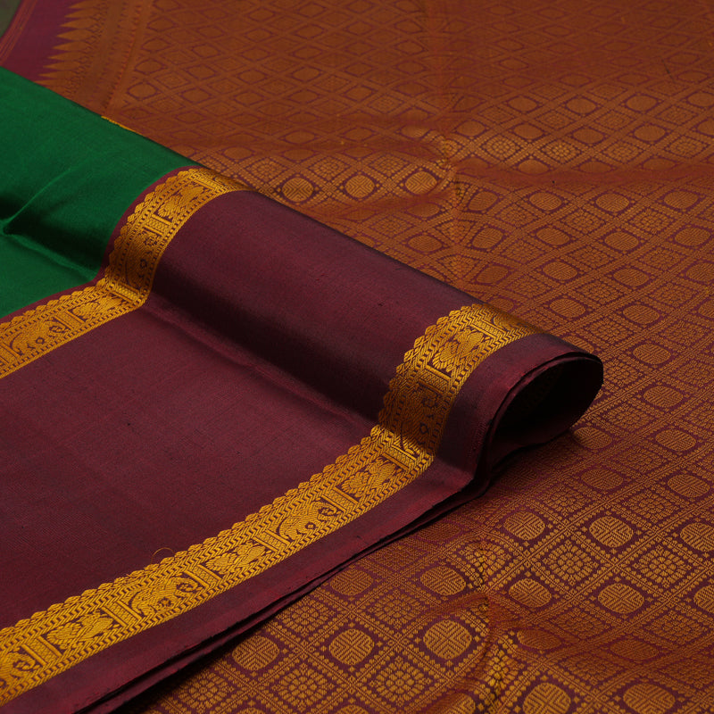 Hayagrivas Handloom Bottle Green Kanjivaram Silk Saree with Maroon border KBE1439J10-1