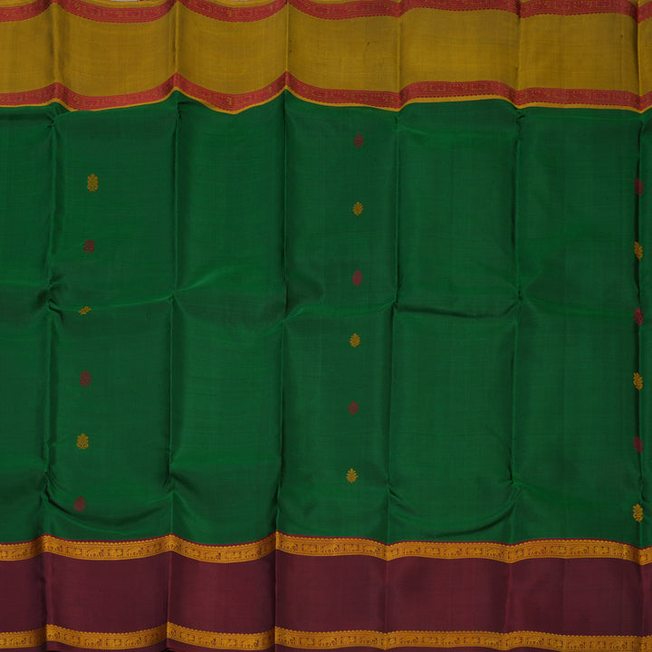 Hayagrivas Handloom Bottle Green Kanjivaram Silk Saree with Maroon border KBE1439J10-1