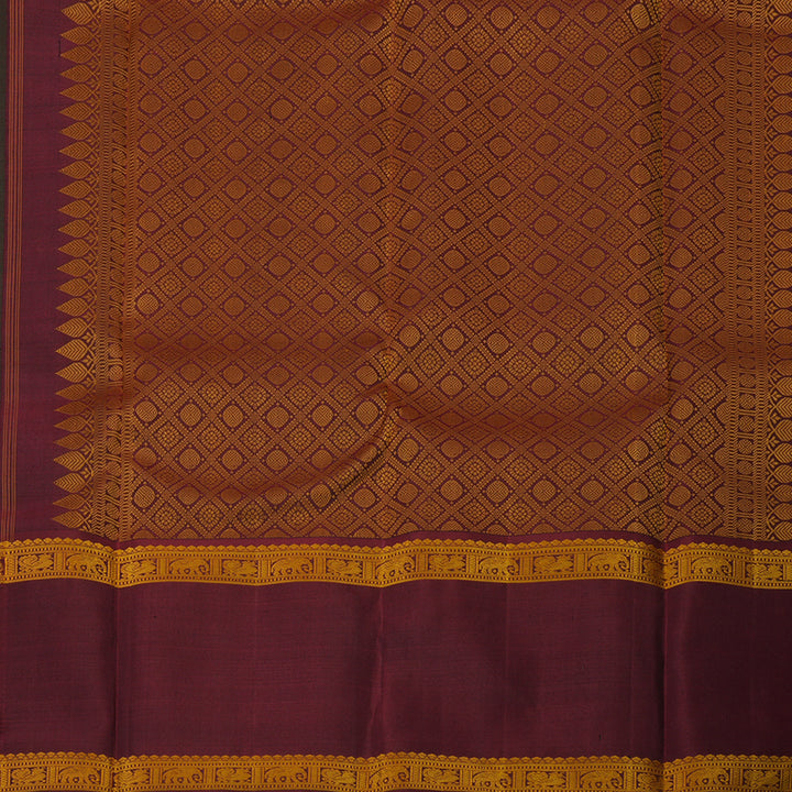 Hayagrivas Handloom Bottle Green Kanjivaram Silk Saree with Maroon border KBE1439J10-1