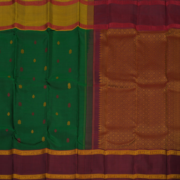 Hayagrivas Handloom Bottle Green Kanjivaram Silk Saree with Maroon border KBE1439J10-1