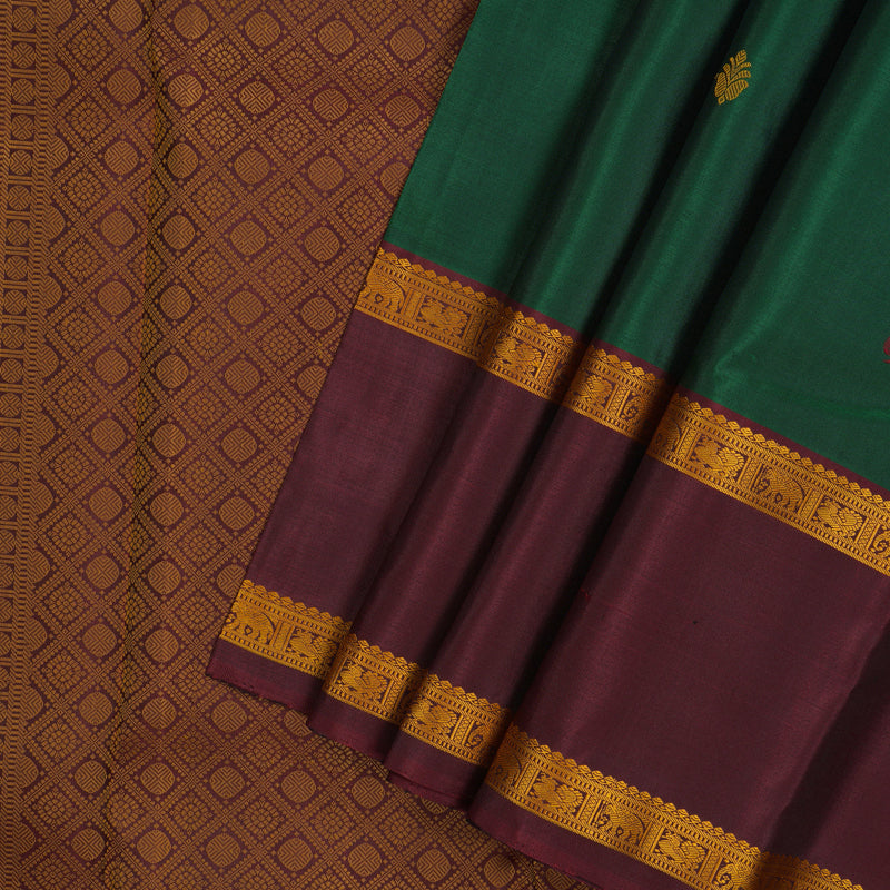 Hayagrivas Handloom Bottle Green Kanjivaram Silk Saree with Maroon border KBE1439J10-1