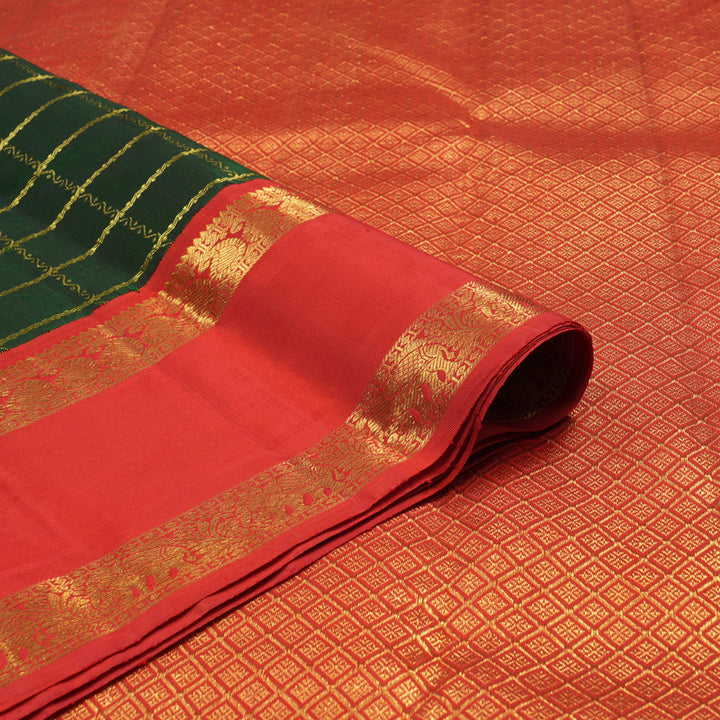 Hayagrivas Handloom Bottle Green Kanjivaram Silk Saree with Red Border KBE1439J11-1