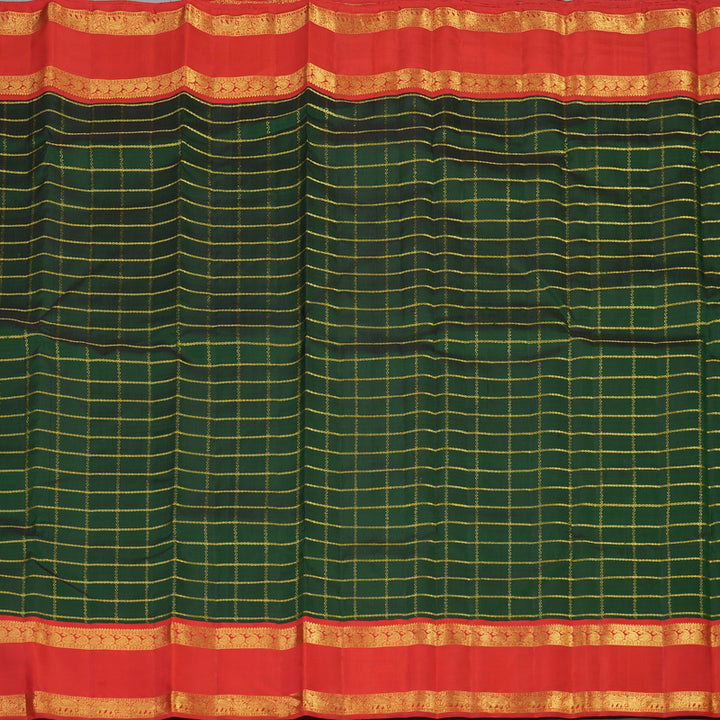 Hayagrivas Handloom Bottle Green Kanjivaram Silk Saree with Red Border KBE1439J11-1