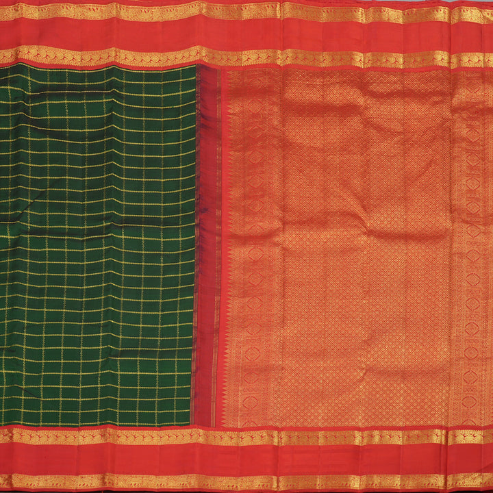 Hayagrivas Handloom Bottle Green Kanjivaram Silk Saree with Red Border KBE1439J11-1