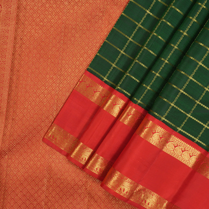 Hayagrivas Handloom Bottle Green Kanjivaram Silk Saree with Red Border KBE1439J11-1
