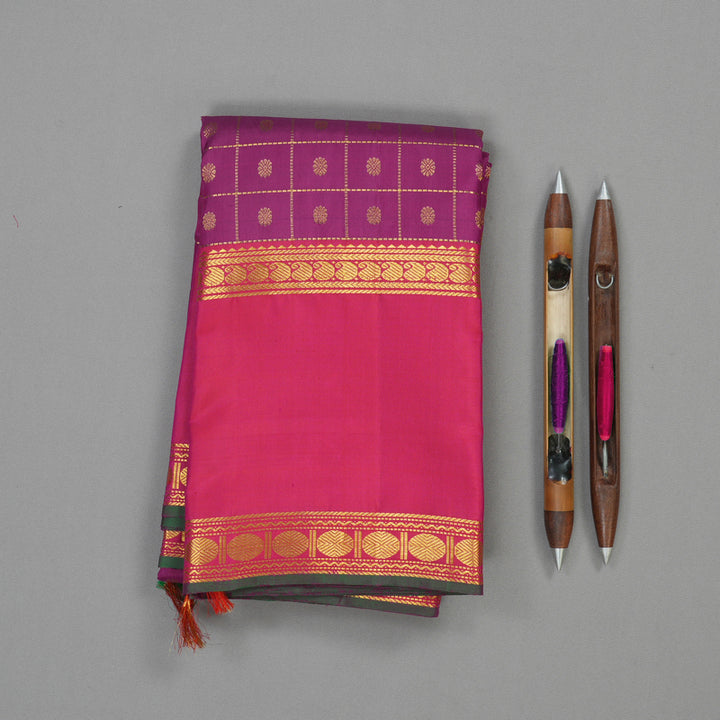 Hayagrivas Handloom Purple Kanjivaram Silk Saree with Rani Pink Border KBE1439J16-1