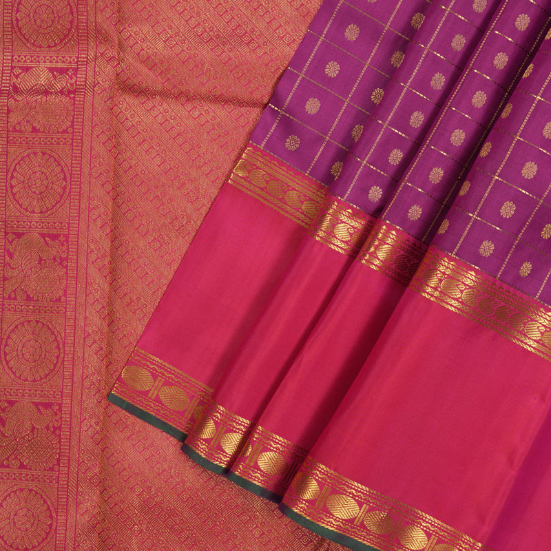 Hayagrivas Handloom Purple Kanjivaram Silk Saree with Rani Pink Border KBE1439J16-1