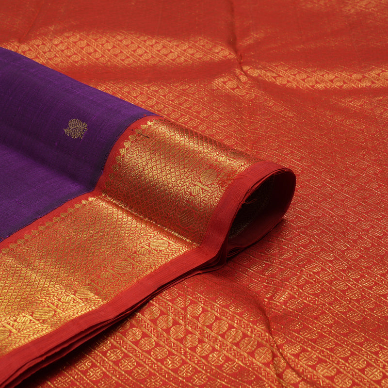 Hayagrivas Handloom Deep Purple Kanjivaram Silk Saree with Orangish-Red Border KBE1439J3-1