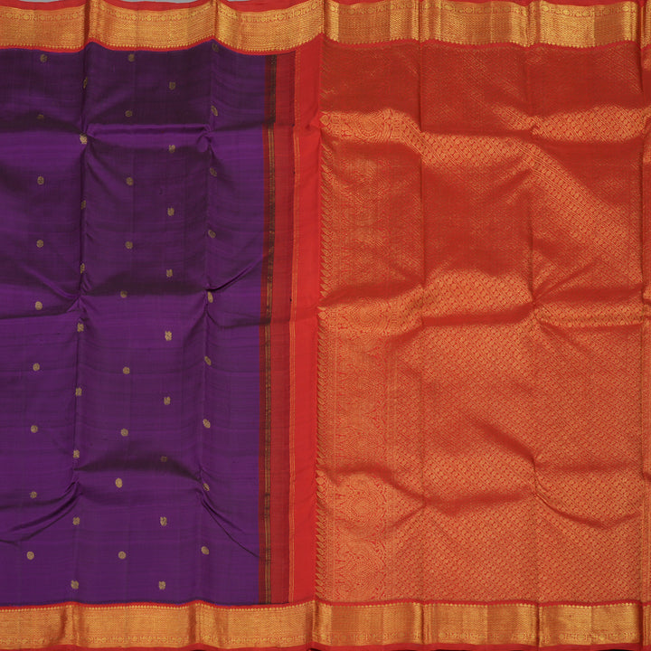 Hayagrivas Handloom Deep Purple Kanjivaram Silk Saree with Orangish-Red Border KBE1439J3-1