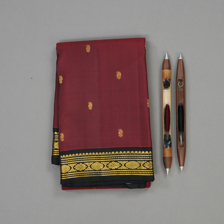 Hayagrivas Handloom Araku Maroon Kanjivaram Silk Saree with Black border KBE1439J4-1
