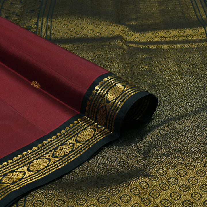 Hayagrivas Handloom Araku Maroon Kanjivaram Silk Saree with Black border KBE1439J4-1