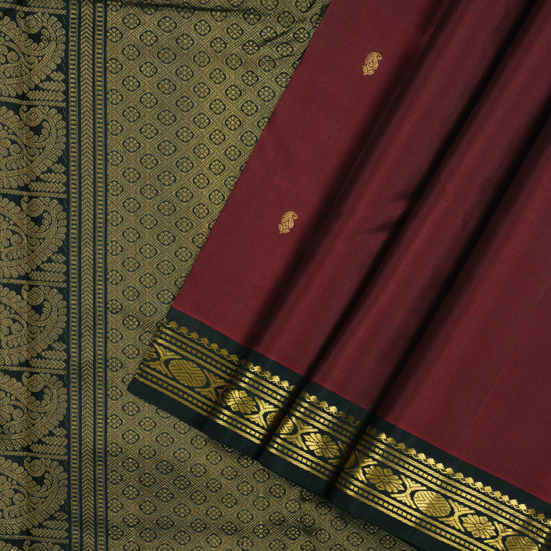Hayagrivas Handloom Araku Maroon Kanjivaram Silk Saree with Black border KBE1439J4-1