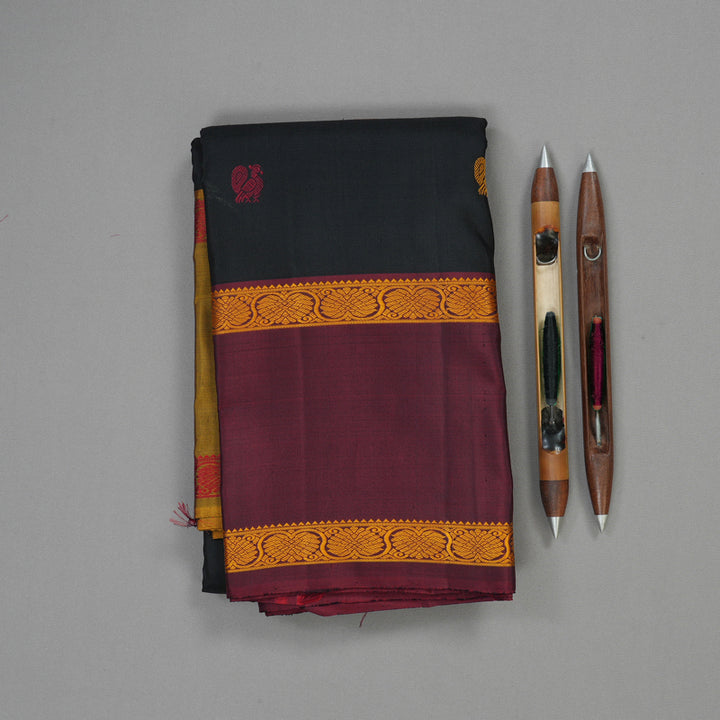 Hayagrivas Handloom Thread Work Silk Saree in Classic Black KBE1439J5-1