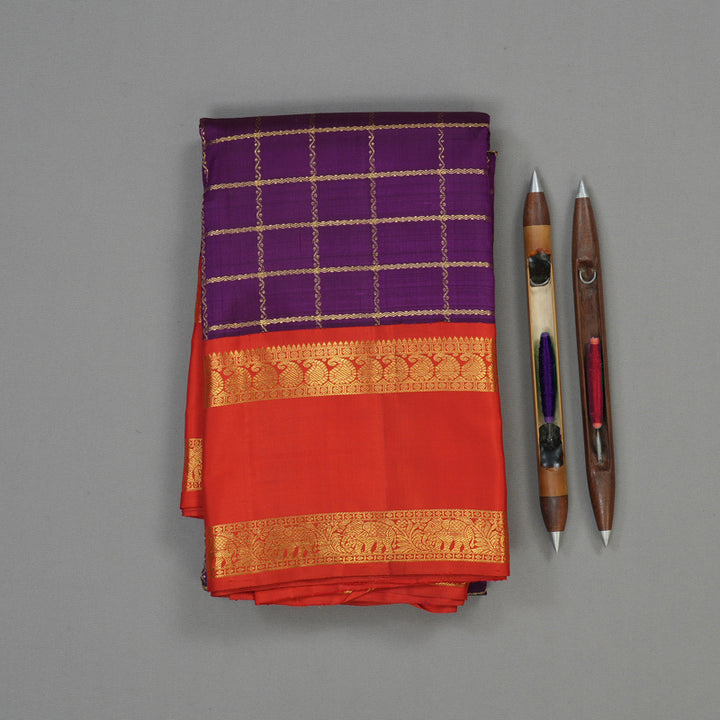 Hayagrivas Handloom Purple Kanjivaram Silk Saree with Red Border KBE1439J7-1