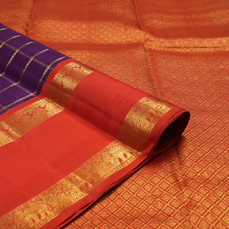 Hayagrivas Handloom Purple Kanjivaram Silk Saree with Red Border KBE1439J7-1