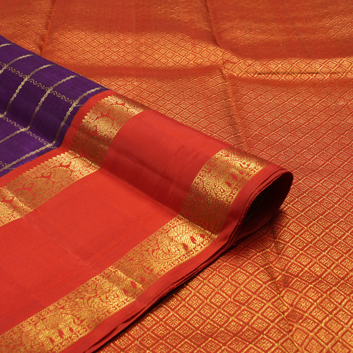 Hayagrivas Handloom Purple Kanjivaram Silk Saree with Red Border KBE1439J7-1