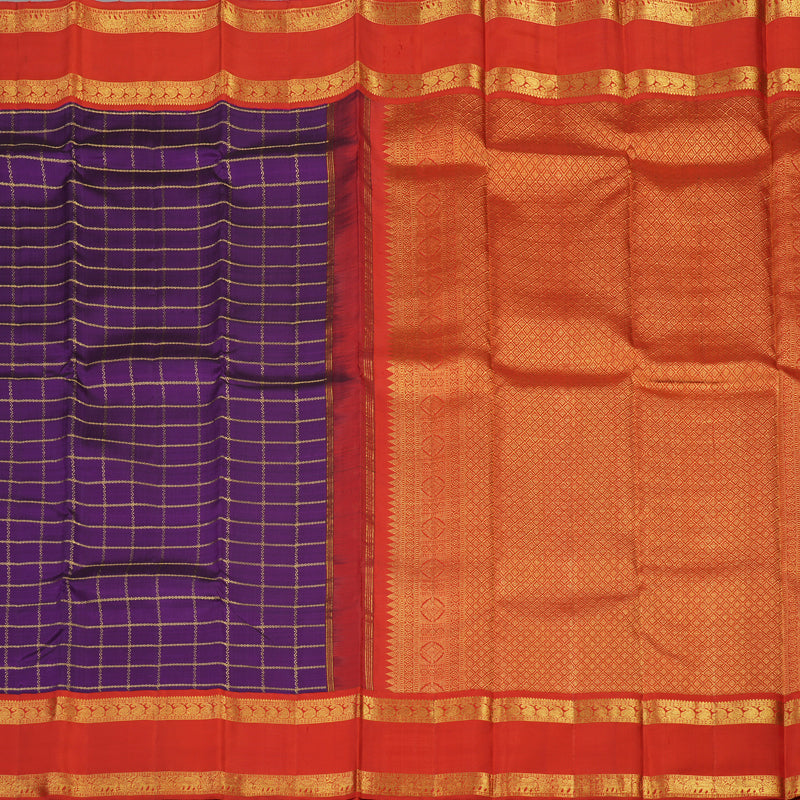 Hayagrivas Handloom Purple Kanjivaram Silk Saree with Red Border KBE1439J7-1