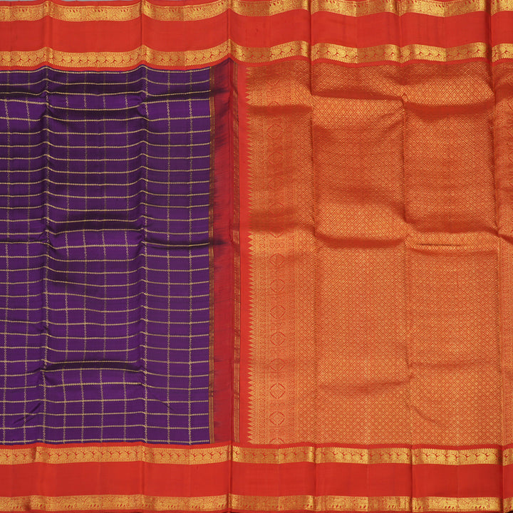 Hayagrivas Handloom Purple Kanjivaram Silk Saree with Red Border KBE1439J7-1