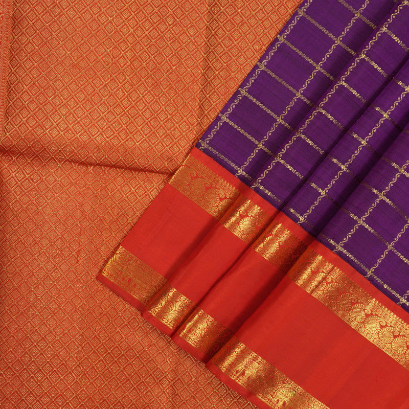 Hayagrivas Handloom Purple Kanjivaram Silk Saree with Red Border KBE1439J7-1