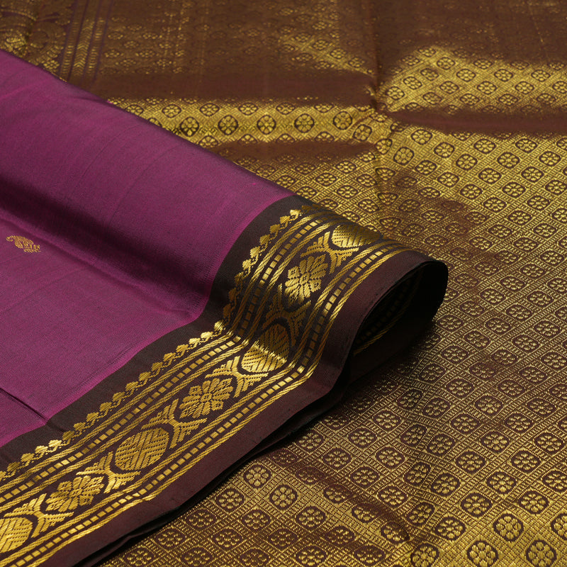 Hayagrivas Handloom Wine Purple Kanjivaram Silk Saree with Deep Brown KBE1439J8-1