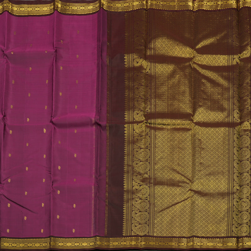 Hayagrivas Handloom Wine Purple Kanjivaram Silk Saree with Deep Brown KBE1439J8-1