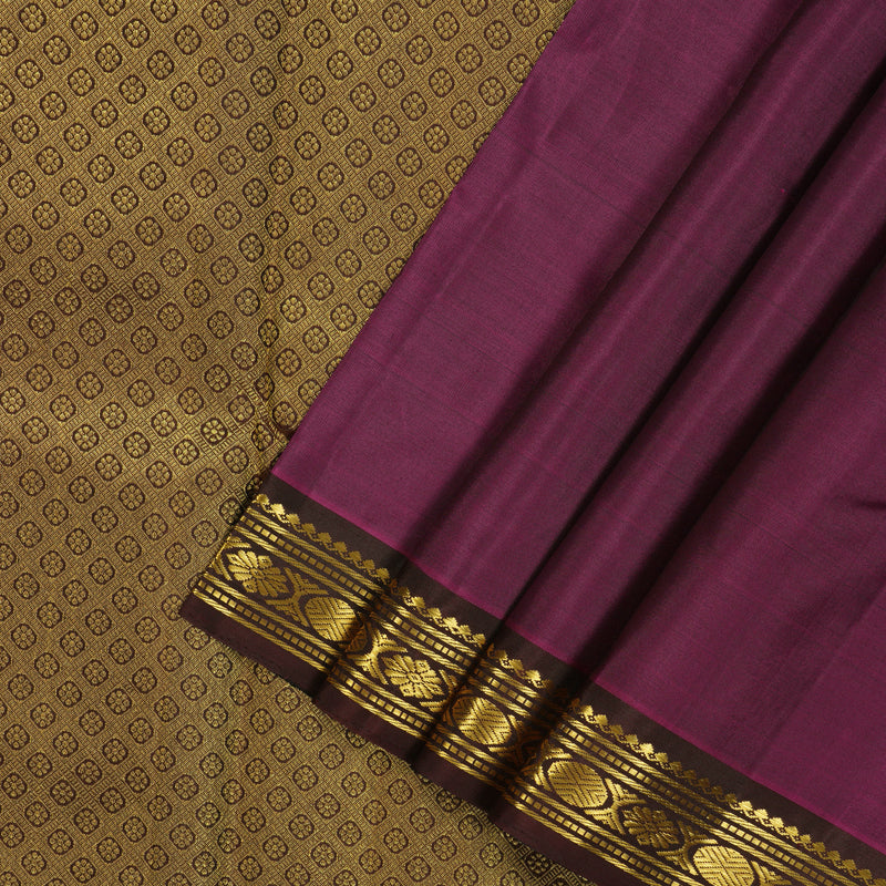 Hayagrivas Handloom Wine Purple Kanjivaram Silk Saree with Deep Brown KBE1439J8-1