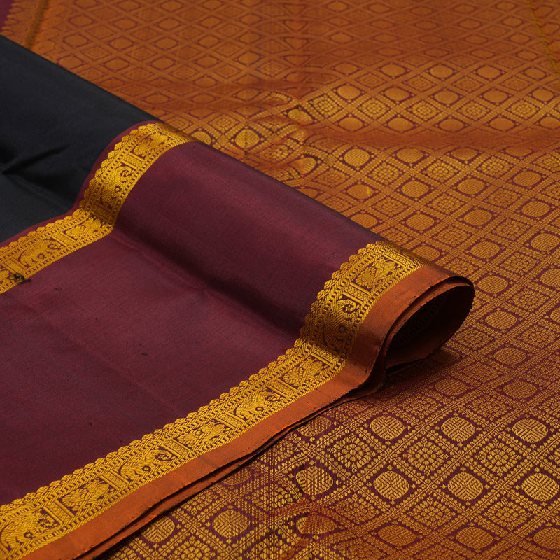 Hayagrivas Handloom Black Kanjivaram Silk Saree with Deep Maroon border KBE1439J9-1