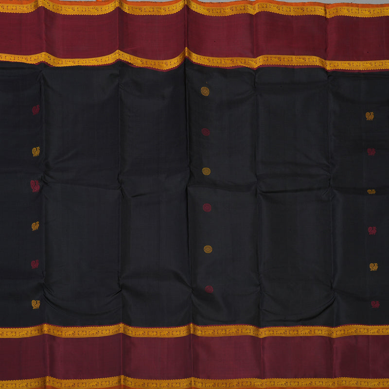 Hayagrivas Handloom Black Kanjivaram Silk Saree with Deep Maroon border KBE1439J9-1