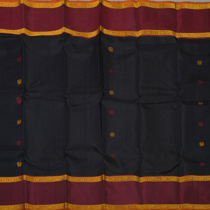 Hayagrivas Handloom Black Kanjivaram Silk Saree with Deep Maroon border KBE1439J9-1