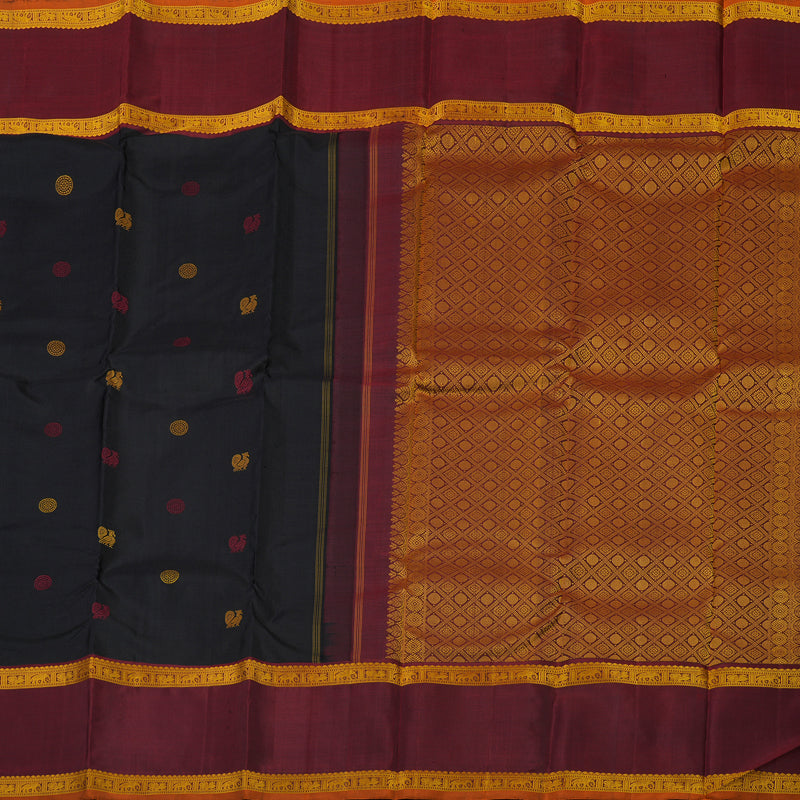 Hayagrivas Handloom Black Kanjivaram Silk Saree with Deep Maroon border KBE1439J9-1