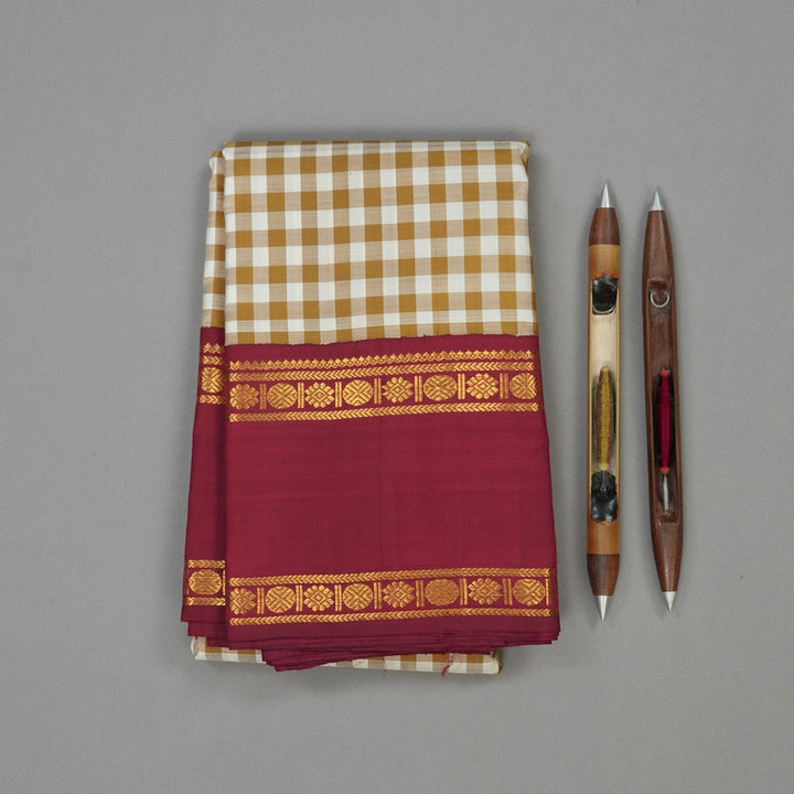 Hayagrivas Handloom Multicolour Checks Kanjivaram Silk Saree with Maroon Border KBE1440J10-1