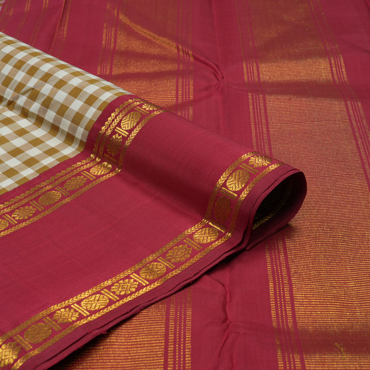 Hayagrivas Handloom Multicolour Checks Kanjivaram Silk Saree with Maroon Border KBE1440J10-1
