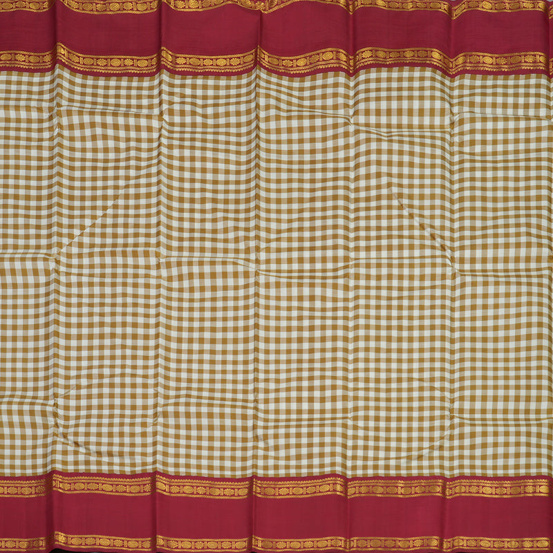 Hayagrivas Handloom Multicolour Checks Kanjivaram Silk Saree with Maroon Border KBE1440J10-1