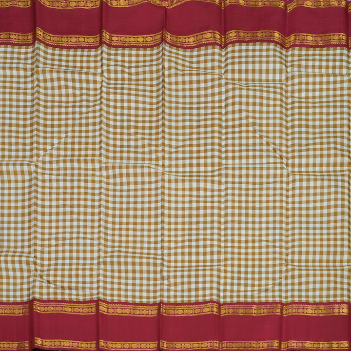Hayagrivas Handloom Multicolour Checks Kanjivaram Silk Saree with Maroon Border KBE1440J10-1