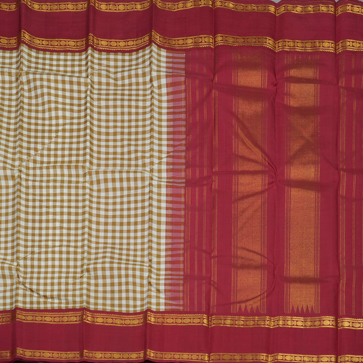 Hayagrivas Handloom Multicolour Checks Kanjivaram Silk Saree with Maroon Border KBE1440J10-1