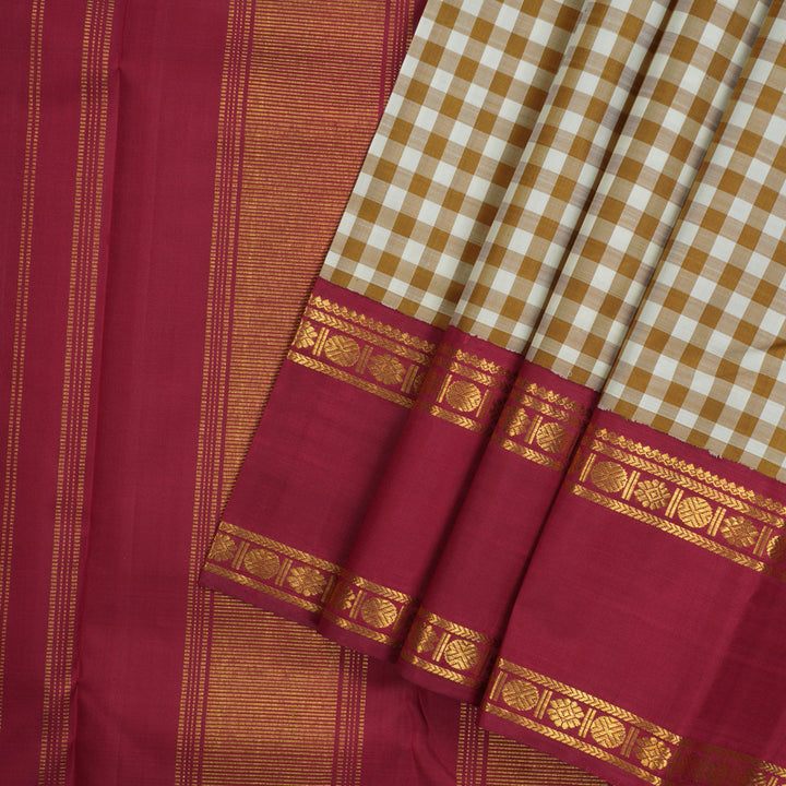 Hayagrivas Handloom Multicolour Checks Kanjivaram Silk Saree with Maroon Border KBE1440J10-1