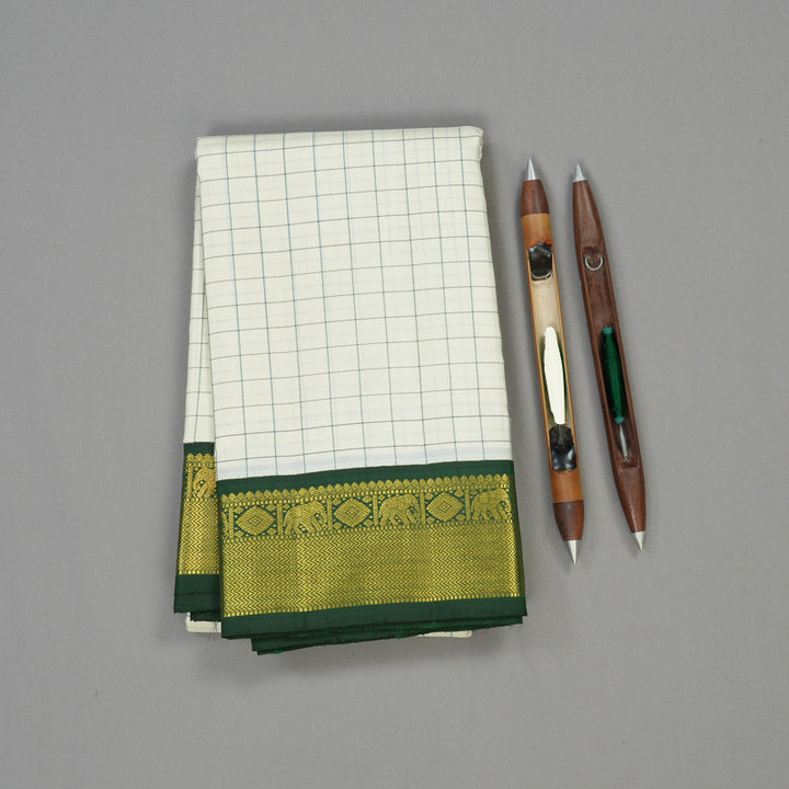 Hayagrivas Handloom Half White Kanjivaram Silk Saree with Karum Pachai Border KBE1440J10-2