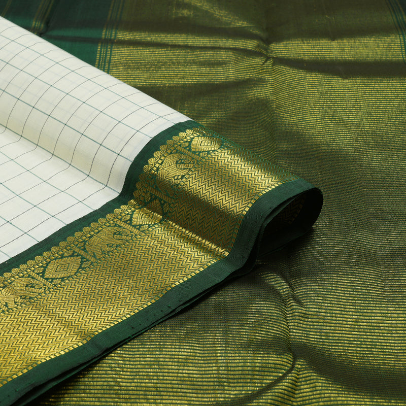 Hayagrivas Handloom Half White Kanjivaram Silk Saree with Karum Pachai Border KBE1440J10-2