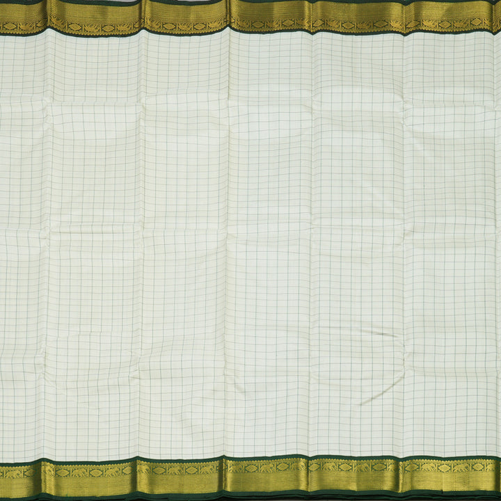 Hayagrivas Handloom Half White Kanjivaram Silk Saree with Karum Pachai Border KBE1440J10-2